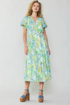 Abstract Floral Printed Midi Dress