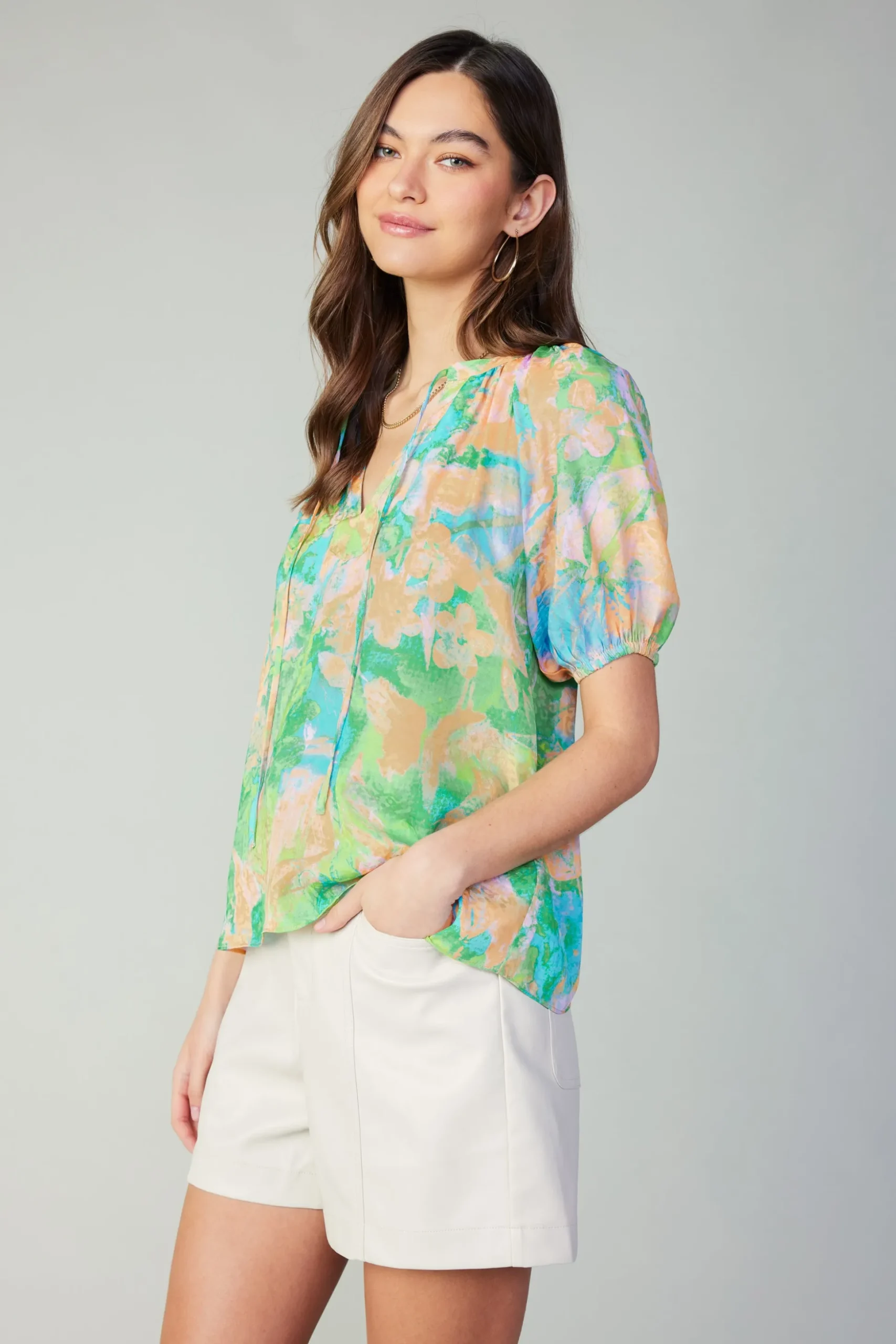 Abstract Split Neck Blouse