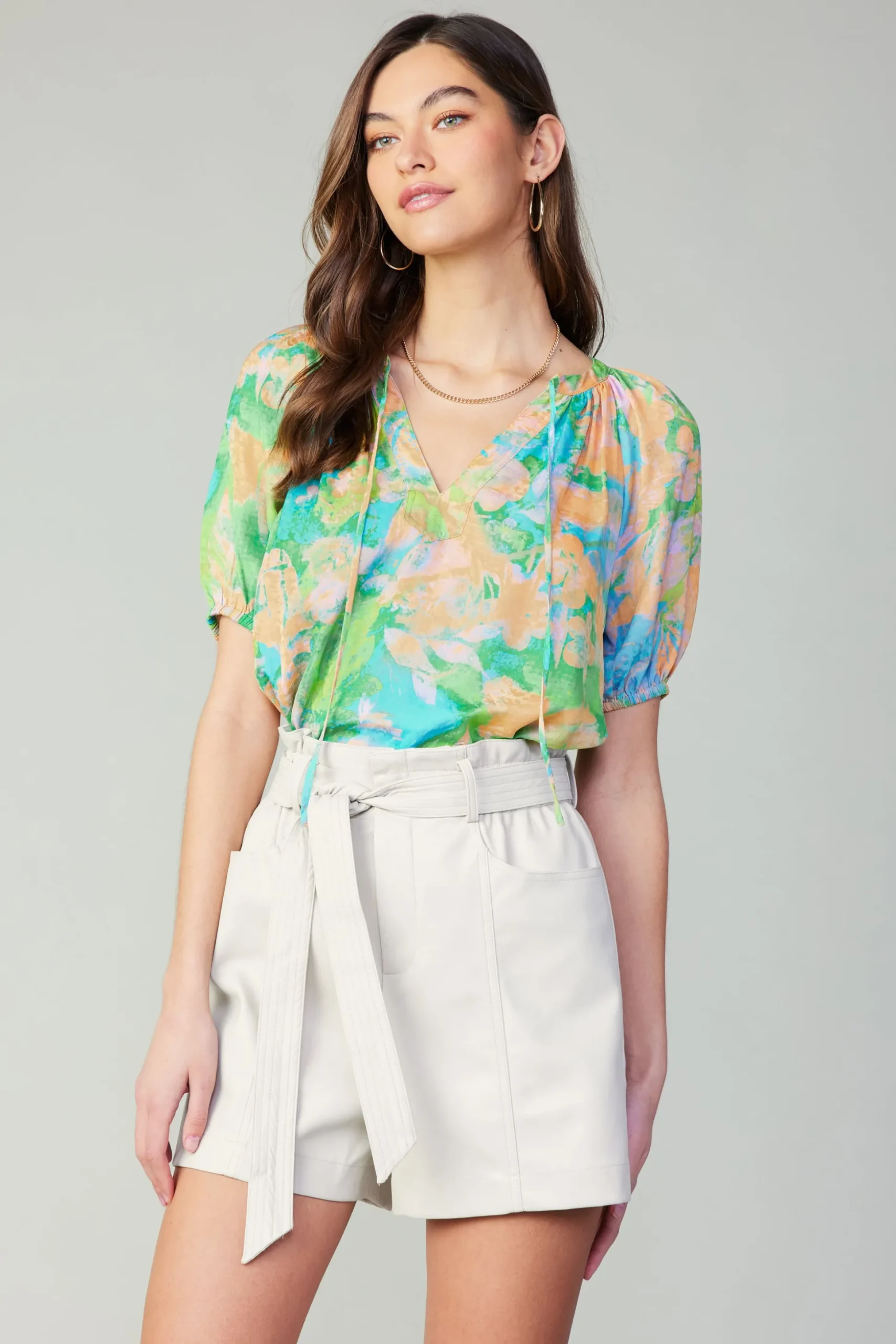 Abstract Split Neck Blouse