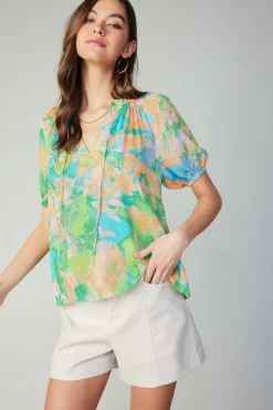 Abstract Split Neck Blouse