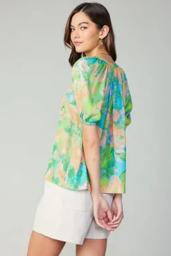 Abstract Split Neck Blouse