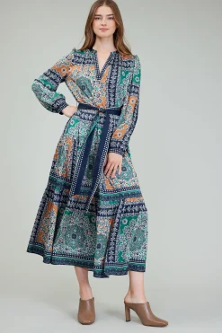 Belted Abstract Midi Dress