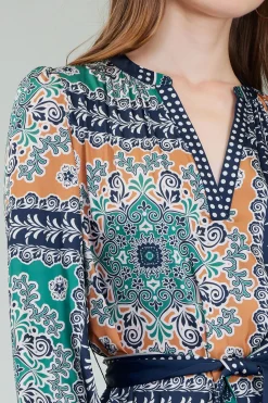 Belted Abstract Midi Dress