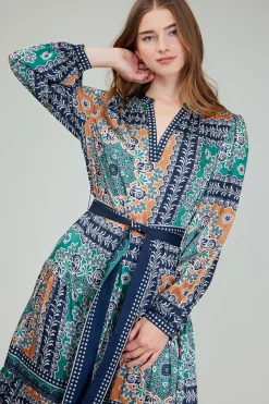 Belted Abstract Midi Dress