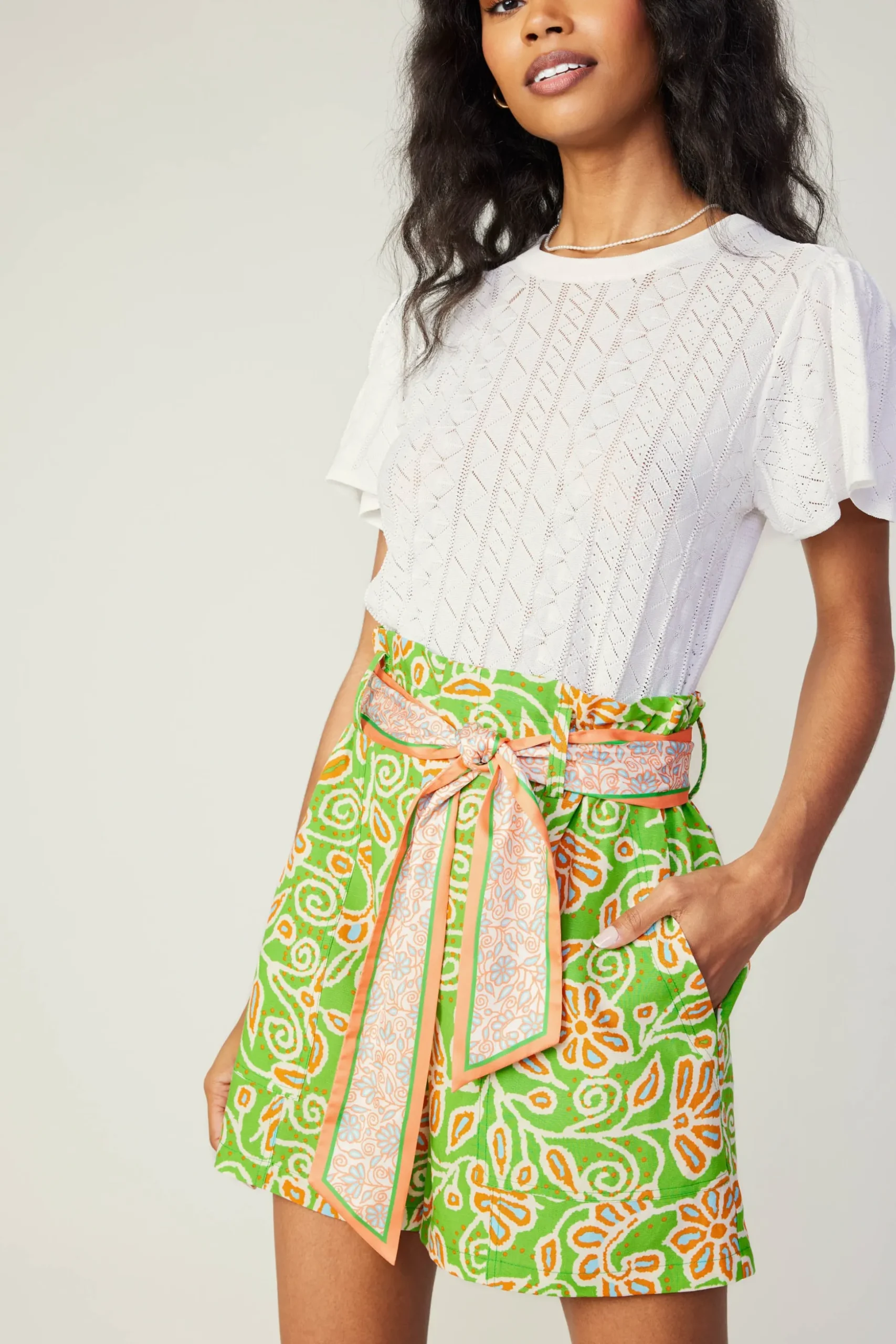 Belted Floral Patterned Shorts
