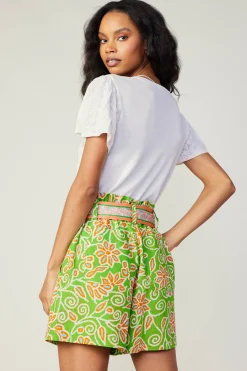 Belted Floral Patterned Shorts