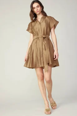 Belted Godet Mini Dress