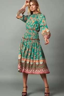 Border Multi Print Midi Dress