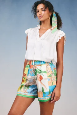 Border Print Floral Block Shorts