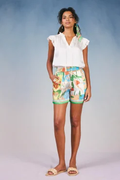 Border Print Floral Block Shorts