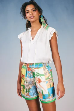 Border Print Floral Block Shorts