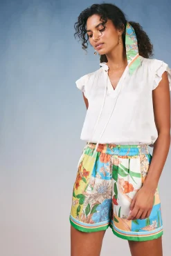 Border Print Floral Block Shorts