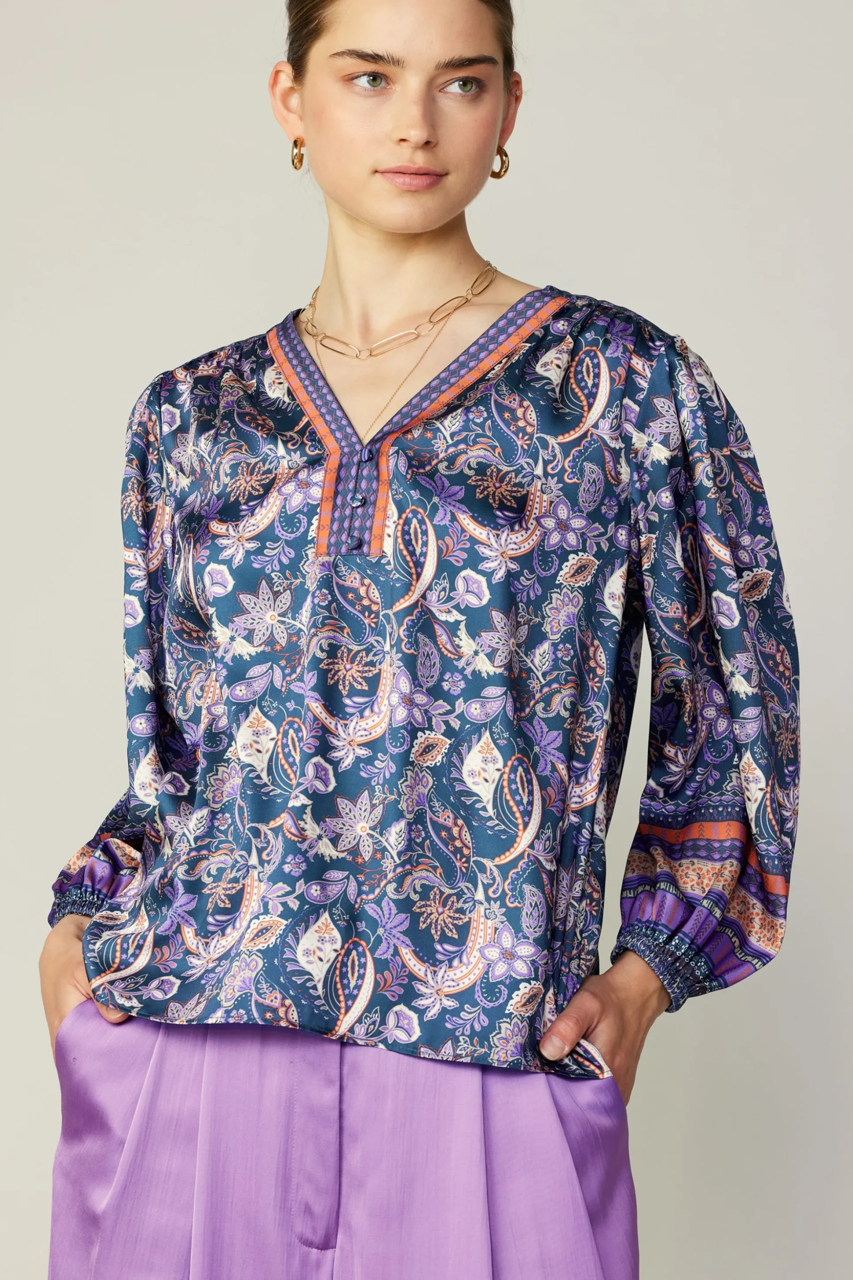 Border Print Paisley Top
