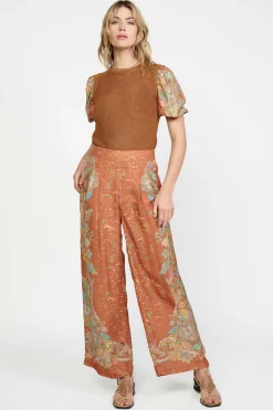 Border Print Retro Floral Pants