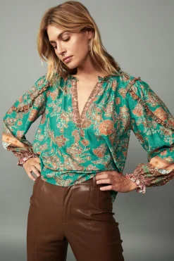 Border Ruffled Floral Blouse