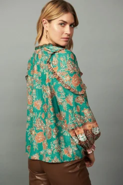 Border Ruffled Floral Blouse