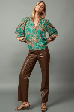 Border Ruffled Floral Blouse