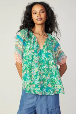 Bordered Floral Print Top
