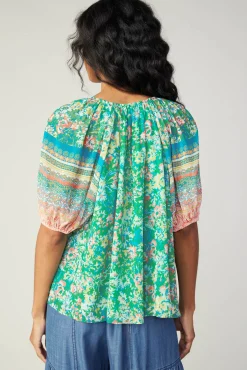 Bordered Floral Print Top