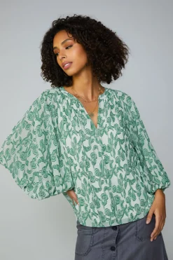 Botanical Jacquard Raglan Blouse