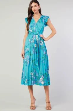 Botanical Pleated Midi Dress