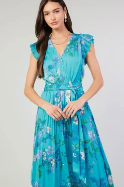 Botanical Pleated Midi Dress