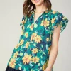 Botanical Print Eyelet Blouse