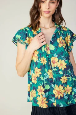 Botanical Print Eyelet Blouse
