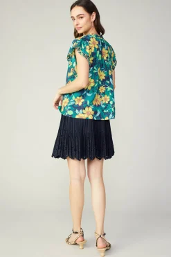 Botanical Print Eyelet Blouse