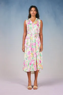 Botanical Watercolor Midi Dress