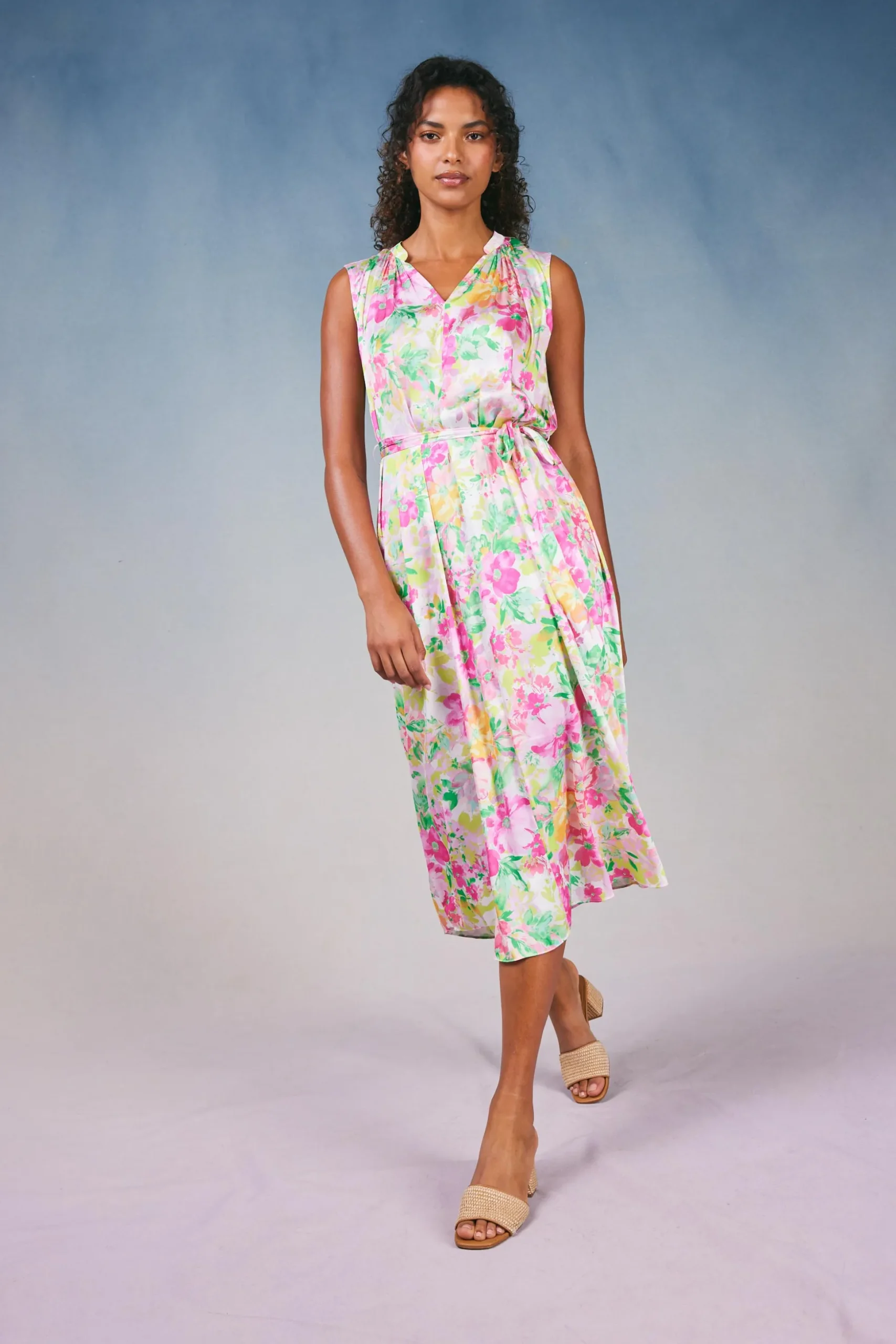 Botanical Watercolor Midi Dress