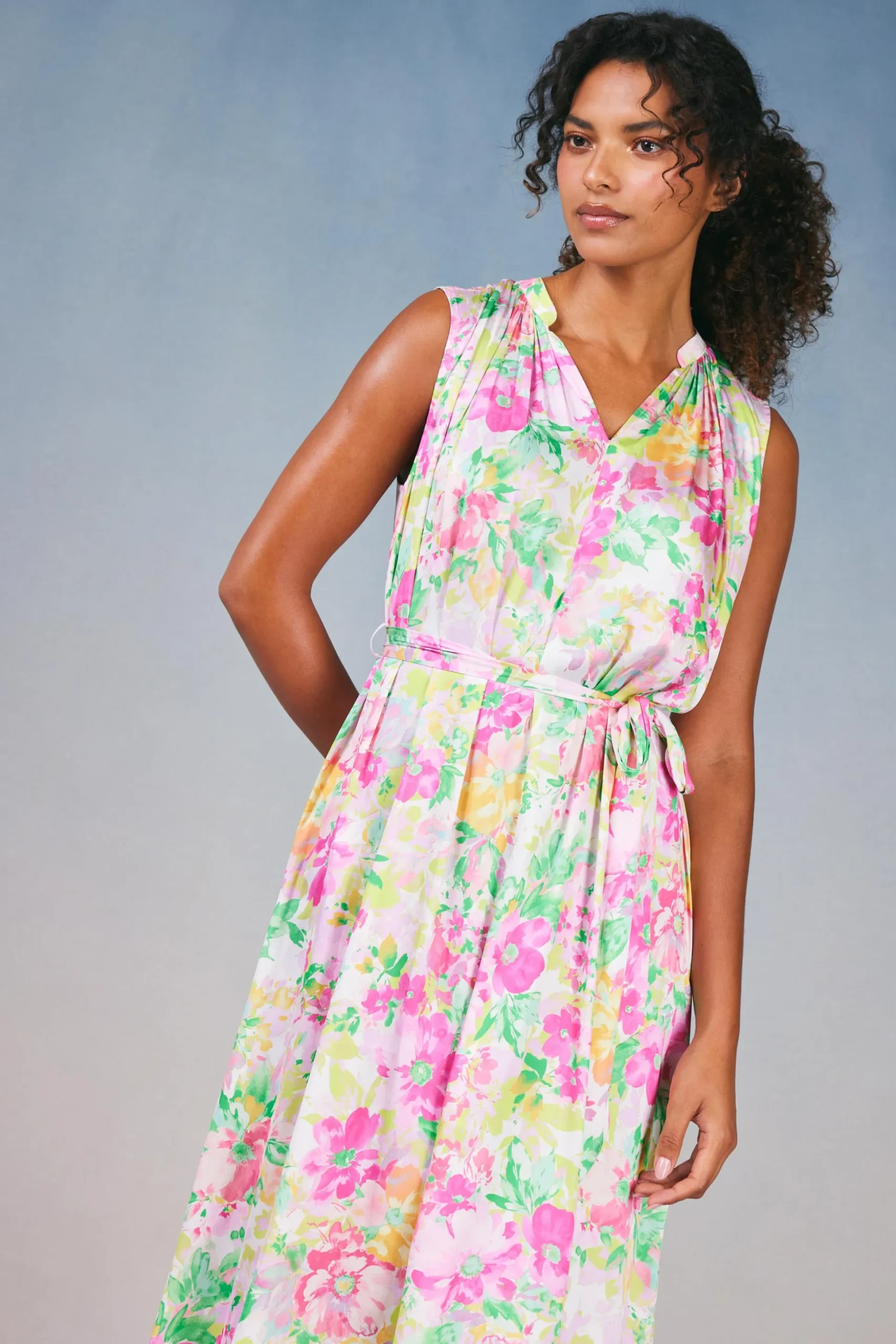 Botanical Watercolor Midi Dress