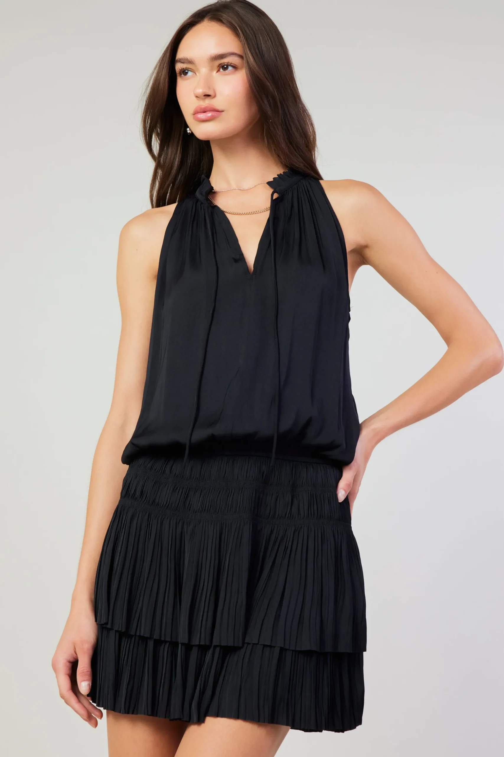 Cara Sleeveless Pleated Mini Dress