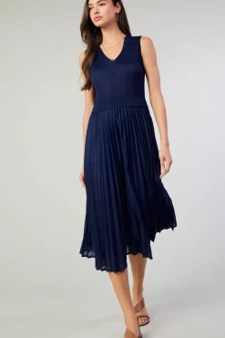 Cari Ribbed Contrast Pleated Dress