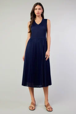 Cari Ribbed Contrast Pleated Dress