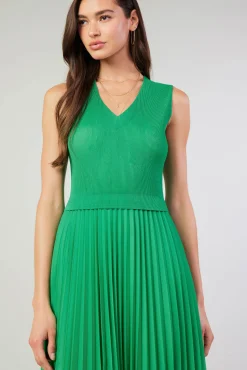 Cari Ribbed Contrast Pleated Dress