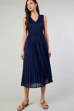 Cari Ribbed Contrast Pleated Dress