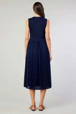 Cari Ribbed Contrast Pleated Dress