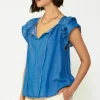 Chambray Back Cutout Top