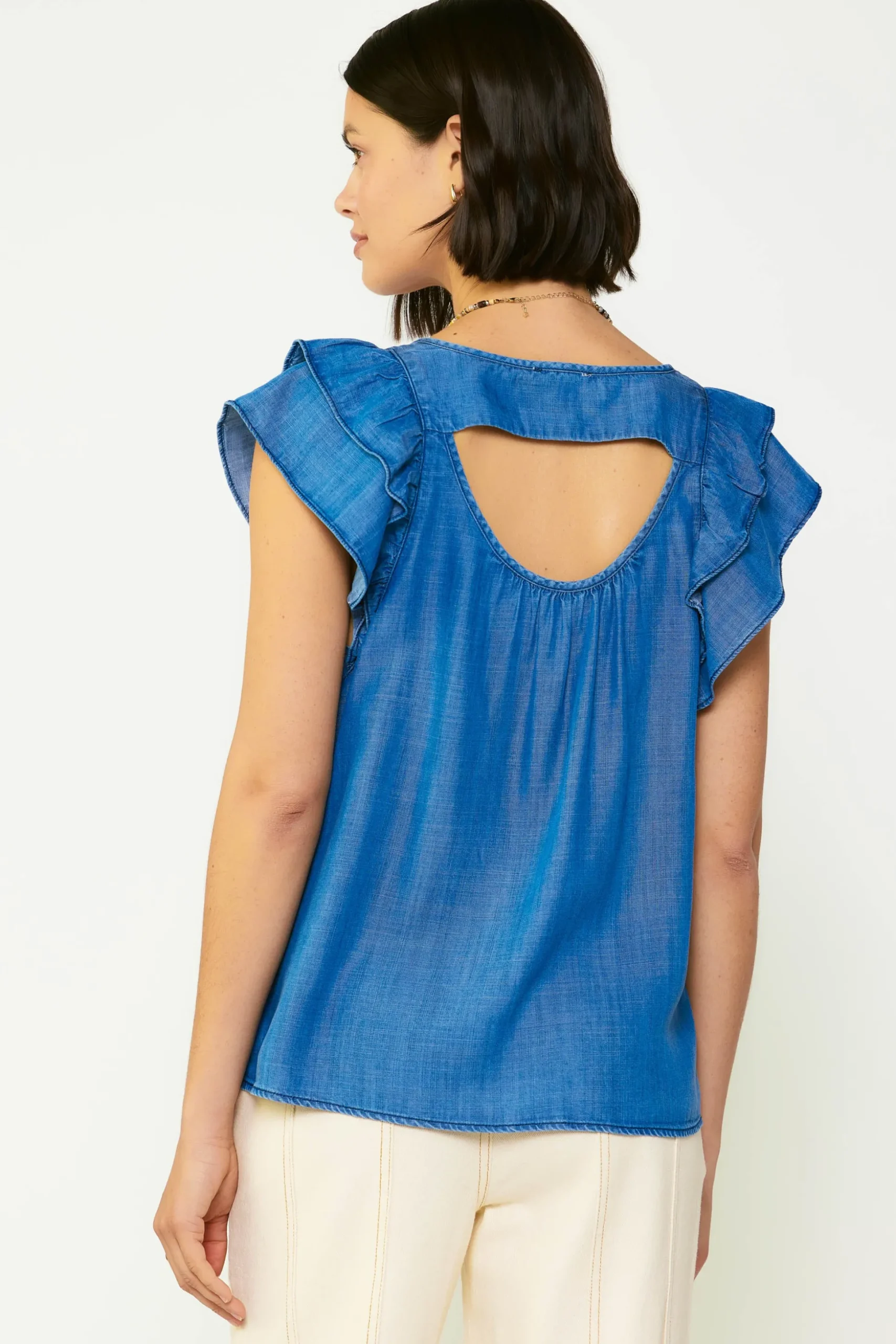 Chambray Back Cutout Top