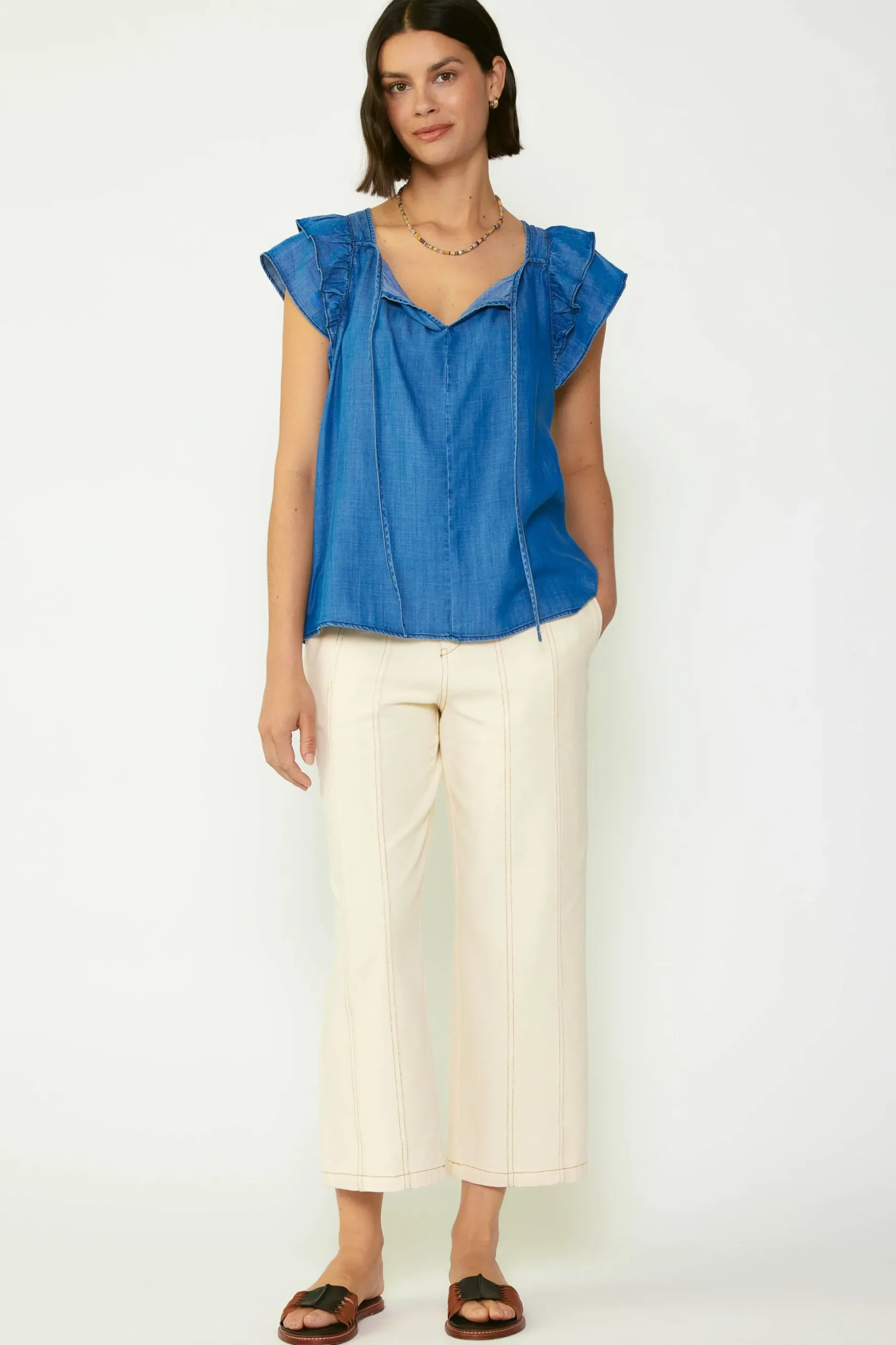 Chambray Back Cutout Top