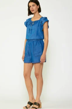 Chambray Back Cutout Top