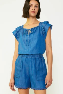 Chambray Back Cutout Top