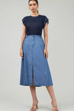 Chambray Box Pleat Skirt