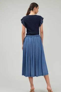Chambray Box Pleat Skirt