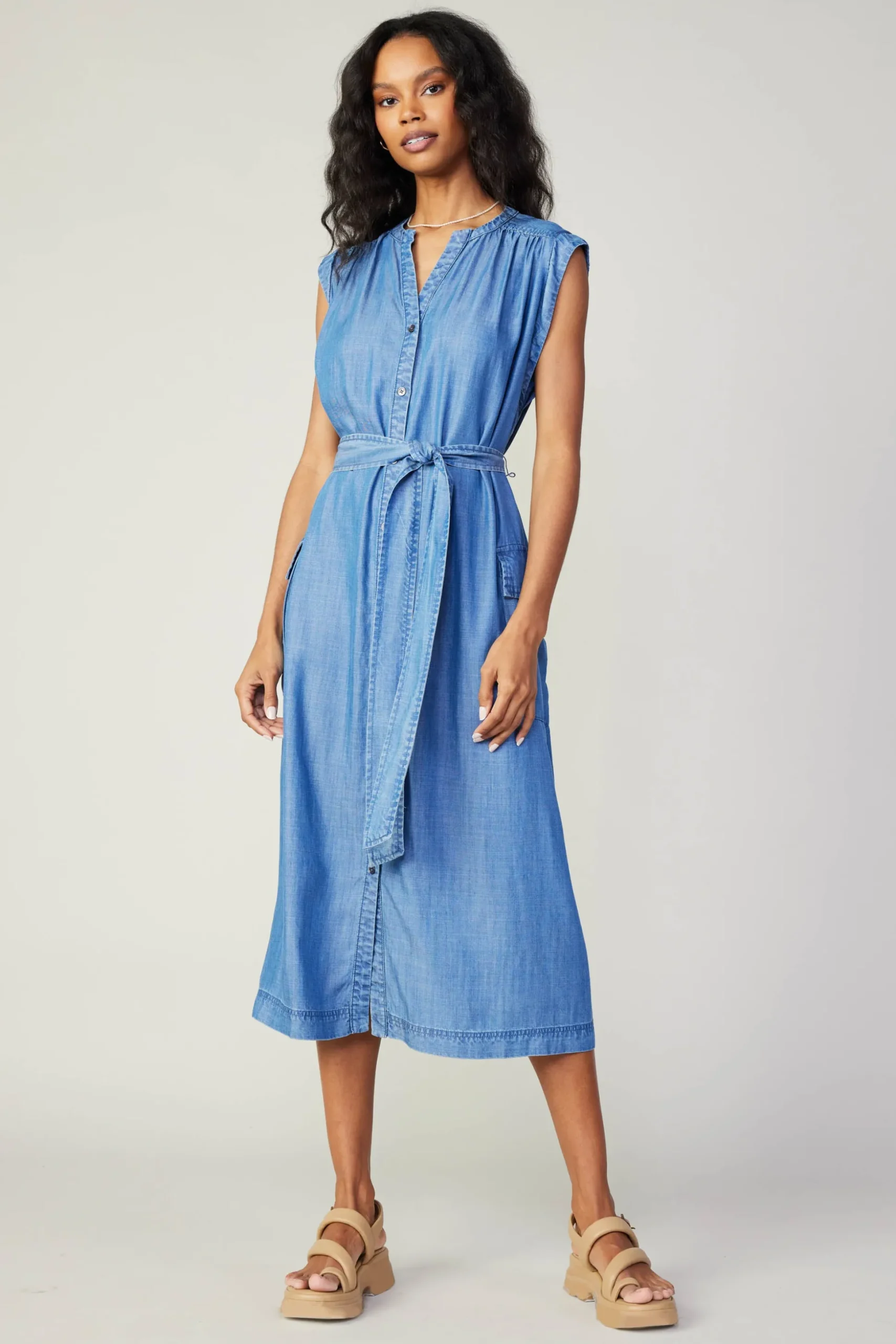 Chambray Buttondown Shirt Dress