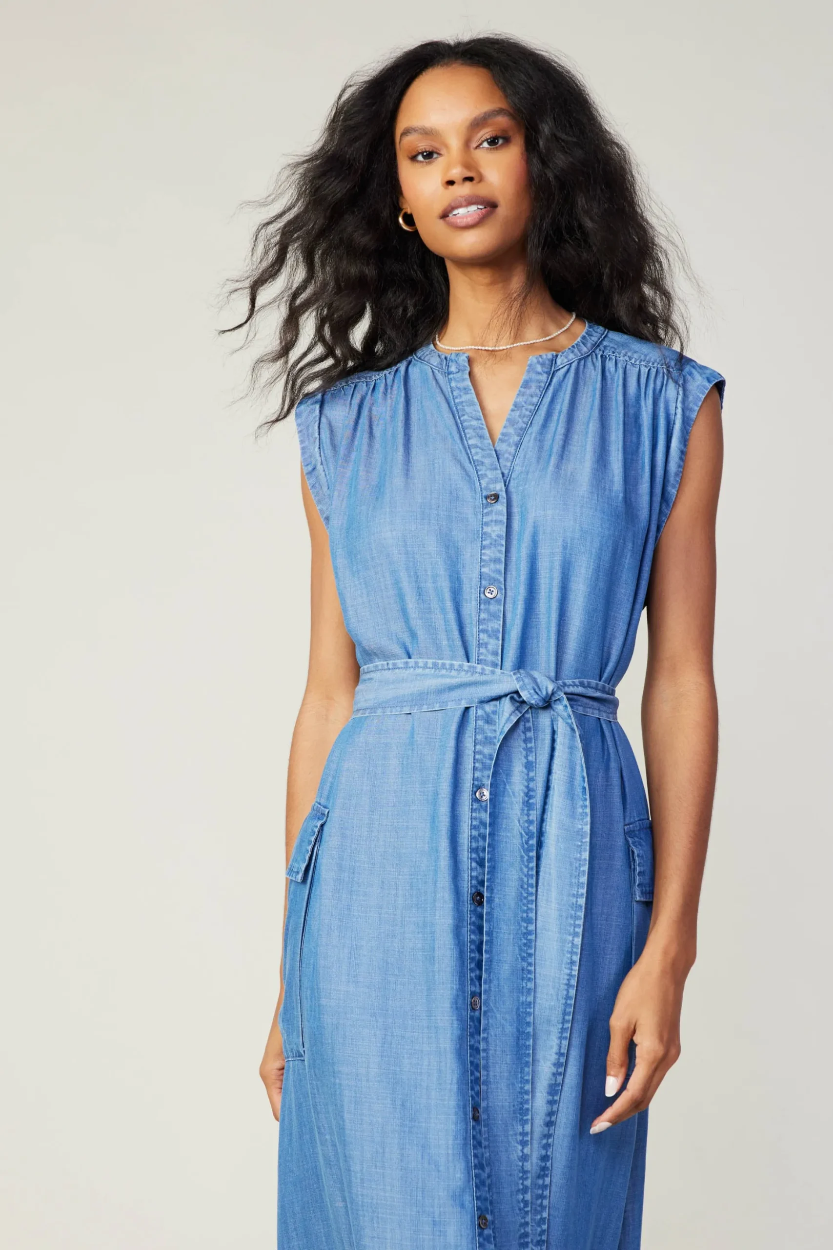 Chambray Buttondown Shirt Dress