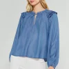 Chambray Picot Stitched Blouse