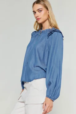 Chambray Picot Stitched Blouse