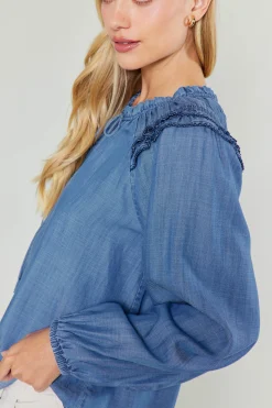 Chambray Picot Stitched Blouse